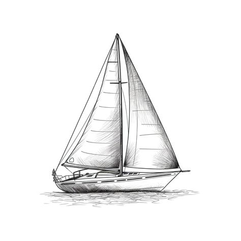 Premium AI Image | Sea sailboat ai generated Sailboat Line Art, Tattoo Sailboat, Sail Boat Drawing, Boats Drawing, Sailboat Sketch, Sailboat Illustration, Boat On Sea, Watercolor Boats, Sailboat Drawing