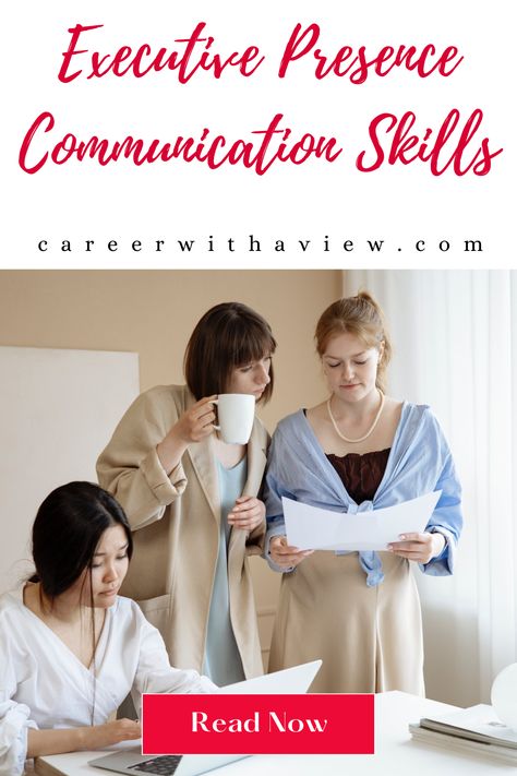 Unlock the power of executive presence communication skills to advance in your career. Learn how to articulate ideas, inspire teams, and create a positive work environment. Read more on careerwithaview.com. #careerwithaview #executivepresence #executivepresencecommunicationskills #executivepresencecommunicationskillsforleaders Executive Functions, How To Be An Executive Assistant, Sales Executive, Executive Function Coaching, Executive Presence, Positive Work Environment, Building A Personal Brand, Professional Image, Communication Skills