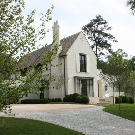 Gable with brick design, love the jet out of window framing downstairs*** Render Scene, Painted Bricks, Motor Court, Brick Houses, French Modern, Casa Exterior, White Brick, Brick Design, Painted Brick