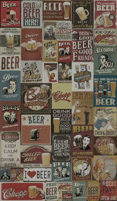 Papel de Parede Vintage Drink Beer 0,58 x 3,00m no Elo7 | TaColado Adesivos e Decoração (8EB7AF) Beer, Collage, Pins