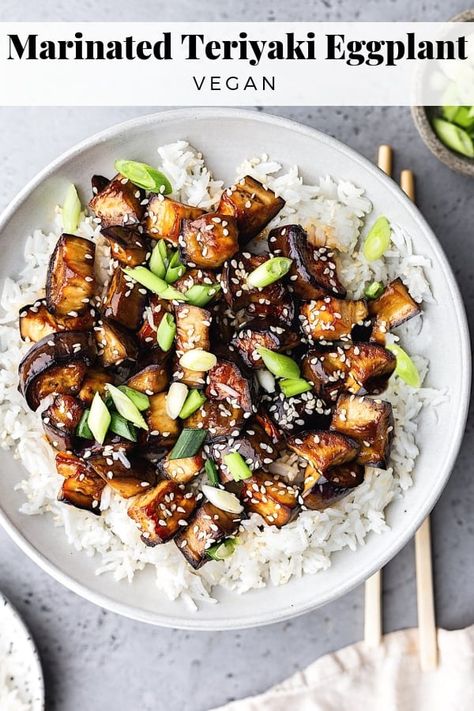 Marinated Teriyaki Eggplant - Cupful of Kale Japanese Aubergine Recipe, Aubergine Kitchen Copycat Recipes, Fairytale Eggplant Recipes, Eggplant Side Dish Recipes, Teriyaki Eggplant, Eggplant Grilled, Eggplant Vegan, Vegan Japanese, Recipe Japanese