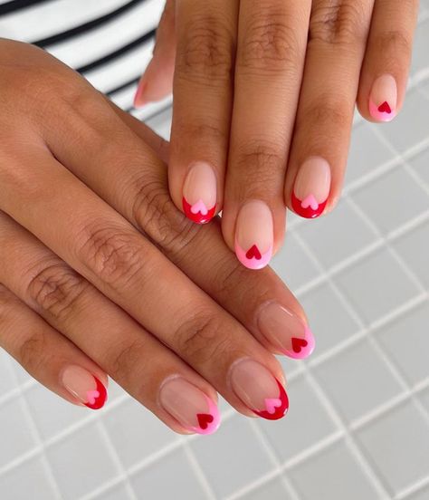 February Nails, Cute Gel Nails, Heart Nails, Fire Nails, Dream Nails, Funky Nails, Short Acrylic Nails, French Tip Nails, Valentine's Day Nails