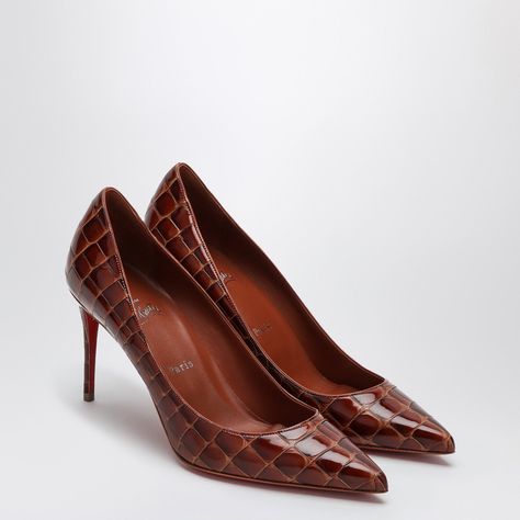 Find CHRISTIAN LOUBOUTIN Kate Pumps Acajou Alligator Embossed Calf Leather on Editorialist. Acajou brown leather alligator print pumps from Christian Louboutin featuring a slim heel, a pointed toe and a contrasting red leather sole. Heel 10 cm 100% Leather / Leather sole Louboutin Kate, Christian Louboutin Kate, Alligator Print, Christian Louboutin Women, Kinds Of Shoes, Leather Cap, Boot Pumps, Sneaker Heels, Designer Heels