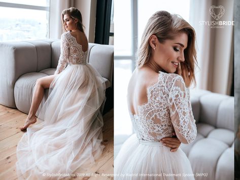 Long Sleeve Bohemian Wedding Dress, Two Piece Bridesmaid Dresses, Bridesmaid Separates, Rustic Wedding Gowns, Wedding Tulle, Wedding Dress Alterations, Train Wedding, Detachable Train, Bridal Separates