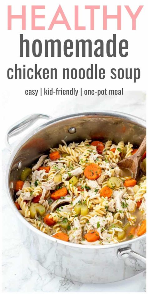 Healthy Chicken Noodle Soup | Haute & Healthy Living Easy Healthy Chicken Noodle Soup Recipe, Chicken Soup With Homemade Noodles, Clean Eating Chicken Noodle Soup, Chicken Noodle Soup Meal Prep, Macro Friendly Chicken Noodle Soup, Clean Chicken Noodle Soup, Chicken Noodle Soup Low Carb, Health Chicken Noodle Soup, Single Serve Chicken Noodle Soup