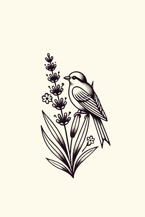 Lavender Tattoo Design Black And White, Lavender Bundle Tattoo, Lavender Tattoo Black, Lavender Tattoos, Candle Tattoo Design, Feather Tattoo Meaning, 12 Tattoos, Occult Tattoo, Lavender Tattoo