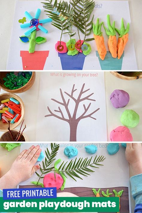 Free Printable Garden Play Dough Mats  These three free printable garden playdough mats are a great sensory and fine motor activity that encourages lots of creative thinking with their open-ended designs! They make a great activity for a spring or a gardening learning theme and they are ready to print and go! Garden Playdough Mats, Garden Playdough, Play Dough Mats, Dough Mats, Time Lessons, Fine Motor Activity, Spring Things, Growing Greens, Kids Daycare