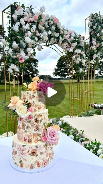 Macaroness UK on Instagram: "3 tier wedding cake delivery to Doncaster. Outdoor wedding 🤌🏻Hand painted florals with fresh flowers 😍��🤌🏻 peachy pink & neutral colour scheme 🤌🏻 Perfect perfect perfect. 
#cake  #wedding  #cakedecorating #vintagecake #weddingbakes #weddingcake #tieredweddingcakes #weddinginspo #2023wedding #3tiercake #handpaintedflowers" Neutral Colour Scheme, 3 Tier Wedding Cake, 3 Tier Wedding Cakes, Painted Florals, 3 Tier Cake, Wedding Hands, Cake Delivery, Cake Wedding, Neutral Color Scheme