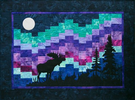 Northern Lights Quilt Pattern, Northern Lights Quilt, Northern Lights Quilts, Moose Quilt, Bargello Quilt Patterns, Laser Cut Fabric, Panel Quilt Patterns, Bargello Quilt, Fusible Applique