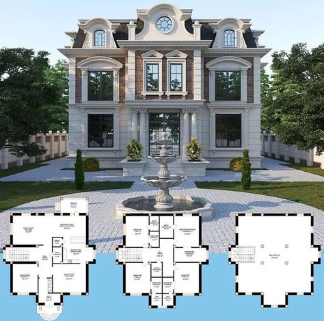 Neoclassical Architecture House, Modern Neoclassical Architecture, Storybook House Plan, French Chateau Homes, Neoclassical House, Modern Contemporary House Plans, Townhouse Exterior, Luxury Houses Mansions, Classic House Exterior