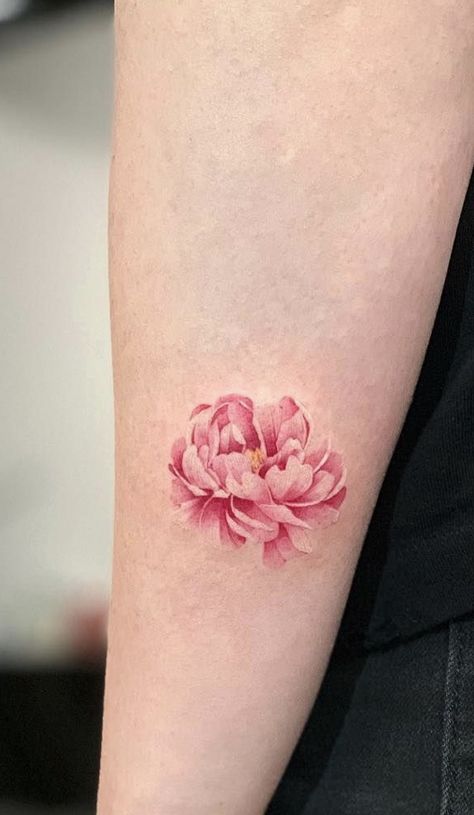 Small Peony Wrist Tattoo, Small Peony Tattoos For Women, Pink Peonies Tattoo, Peony Tattoos For Women, Tiny Peony Tattoo, Peony Tattoo Color, Magenta Tattoo, Small Peony Tattoo, Pink Flower Tattoo