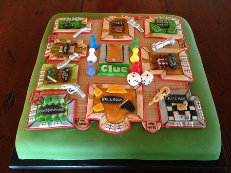 Clue board game birthday cake | Flickr - Photo Sharing! Clue Themed Cake, Board Game Cake Ideas, Board Game Birthday Cake, Game Decorations Ideas, Clue Cake, Board Game Decorations, Board Game Cake, Cluedo Board, Game Birthday Cake