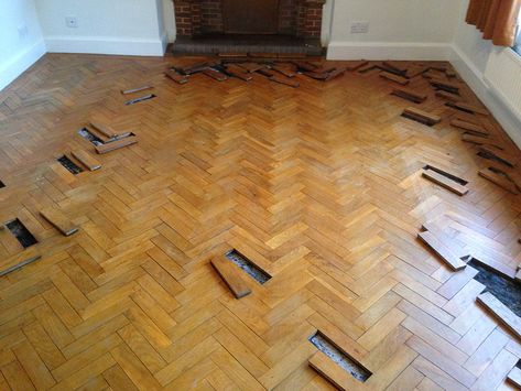 Parquet floor restoration | The Floor Restoration Company Vintage Parquet Flooring, Parkay Flooring, Floor Parquet, Wood Block Flooring, Oak Parquet, Oak Parquet Flooring, Floor Restoration, Parquet Floor, Hall And Living Room