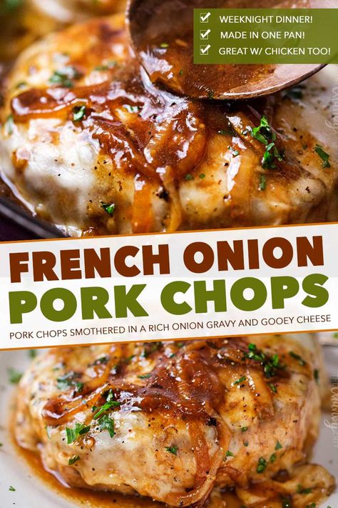 Onion Pork Chops, Pork Chops Smothered, French Onion Pork Chops, Pan Seared Pork Chops, Smothered Pork Chops Recipe, The Chunky Chef, Chunky Chef, Pork Meals, Pork Dinners