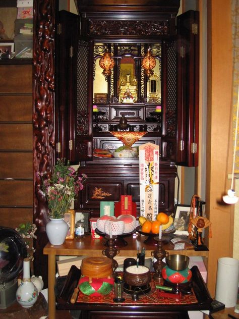 photos of buddhist alters | first hand experiences of buddhism Buddhist Home, Hospital Curtains, Historical Photography, Buddhist Shrine, Buddhist Altar, Shinto Shrine, Meditation Altar, Home Altar, Buddhist Art