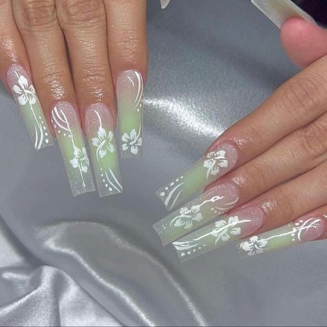 Green Acrylic Nails, Red Polish, Airbrush Nails, Green Nail, Acrylic Nails Coffin Pink, Long Square Acrylic Nails, Nail Swag, Red Prom, Pink Acrylic Nails