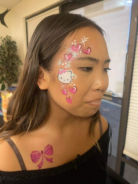 Face Painting Ideas For Teens, Face Paint Ideas For Teens, Hello Kitty Face Painting, Cute Face Paint Ideas, Hello Kitty Face Paint, Kitty Face Paint, Face Painting Ideas, Hello Kitty Face, Hello Kitty Makeup