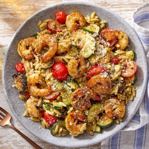 Orzo With Zucchini, Pesto Orzo, Shrimp Orzo, Pasta With Tomatoes, Shrimp Zucchini, Pesto Shrimp, Zucchini Tomato, Food Delivery Service, Orzo Recipes