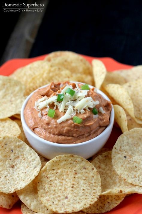 The Best Ever Party Dip–Creamy Chipotle Bean Dip Cream Cheese Chipotle Dip, Queso Dip With Beans, Spicy Bean Dip Recipes, Black Bean Raspberry Chipotle Dip, Bean Chorizo Dip, Chipotle Dip, Refried Bean Dip, Refried Bean, Chips And Dip