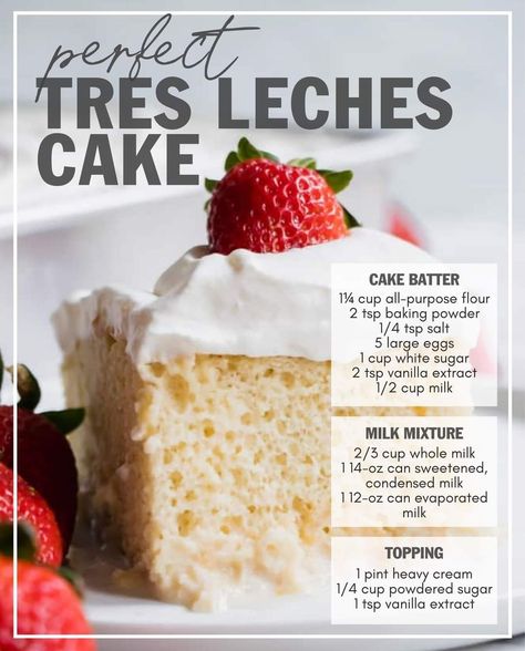 Tres Leches Cake Recipe Authentic, Tres Leches Recipe, Authentic Mexican Desserts, Three Milk Cake, Thanksgiving Sweets, Bake Sale Packaging, Tres Leches Cake Recipe, Spanish Desserts, Tried And True Recipes