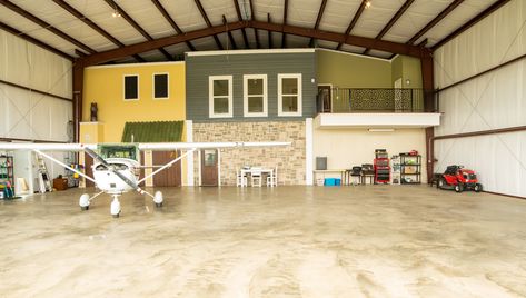 Dallas Texas Metro Area Hangar Homes For Sale (KPSN) Aircraft Hanger House, Airpark Homes, Texas Airport, Hangar House, Hangar Home, Hangar Homes, Hanger House, Double Pane Windows, Interior Staircase