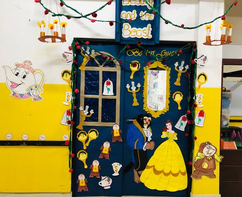 Book week themed decor for the classroom. Inspired by Fantasy world characters. Beauty And The Beast Classroom Door, Beauty And The Beast Classroom Theme, Beauty And The Beast Classroom, Magical Classroom, Halloween Door Decorations Classroom, Class Door Decorations, Teaching Rules, Classroom Door Decor, Disney Classroom