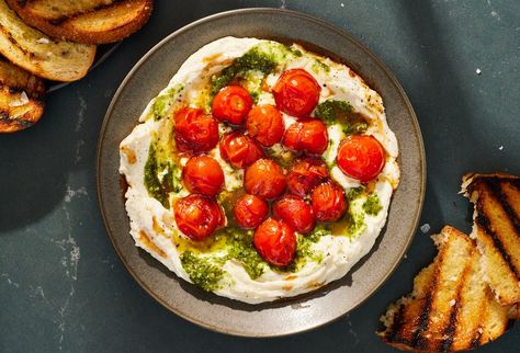 Best Whipped Mozzarella Dip with Burst Cherry Tomatoes Recipe Whipped Mozzarella Dip, Mozzarella Dip, Burst Cherry Tomatoes, Cherry Tomatoes Recipe, Shower Appetizers, Midnight Cravings, Cherry Tomato Recipes, Christmas Meal, Tomatoes Recipe