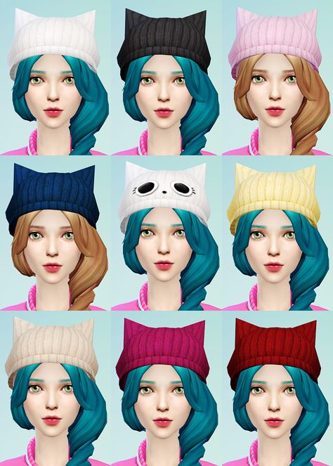 Lana CC Finds - jsboutique: Knit Beret and Cat Ear Beanies 2... Cat Ear Beanie, Cc Hats, Ear Beanie, Sims 4 Cc Kids Clothing, Cat Ears Hat, Sims Packs, Cat Eared Beanie, Sims 4 Anime, Knit Beret