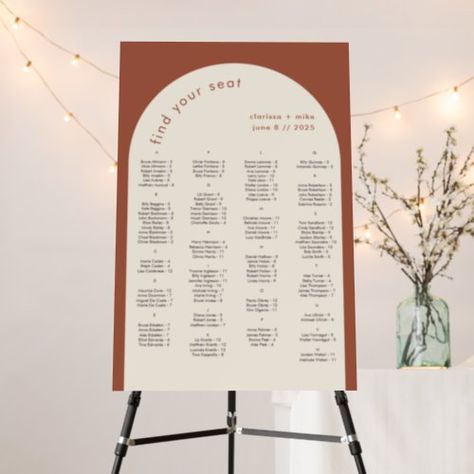 $57.25 | Terracotta Arch Alphabetical Wedding Seating Chart #wedding seating, alphabetical seating chart, reception table plan, modern, minimal, geometric, arch, terracotta, modern chic, neutrals Alphabetical Seating Chart, Elopement Invitation, Alphabet Signs, Seating Chart Wedding, Wedding Signage, Wedding Seating, Dreamy Wedding, Seating Chart, Wedding Color