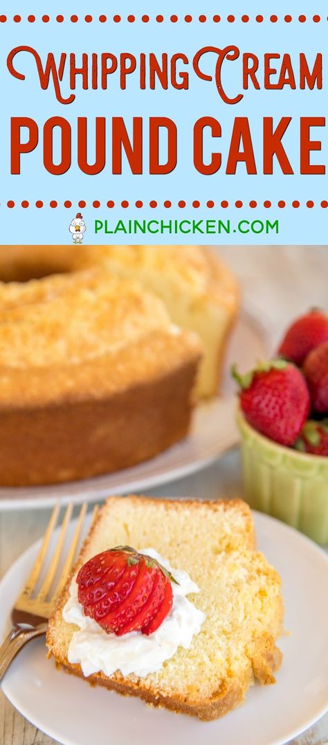 Whipping Cream Pound Cake, Heavy Cream Recipes, Raspberry Whipped Cream, Whipped Cream Desserts, Recipes From Scratch, Orange Extract, Cakes To Make, Recipes With Whipping Cream, Cake Recipes From Scratch