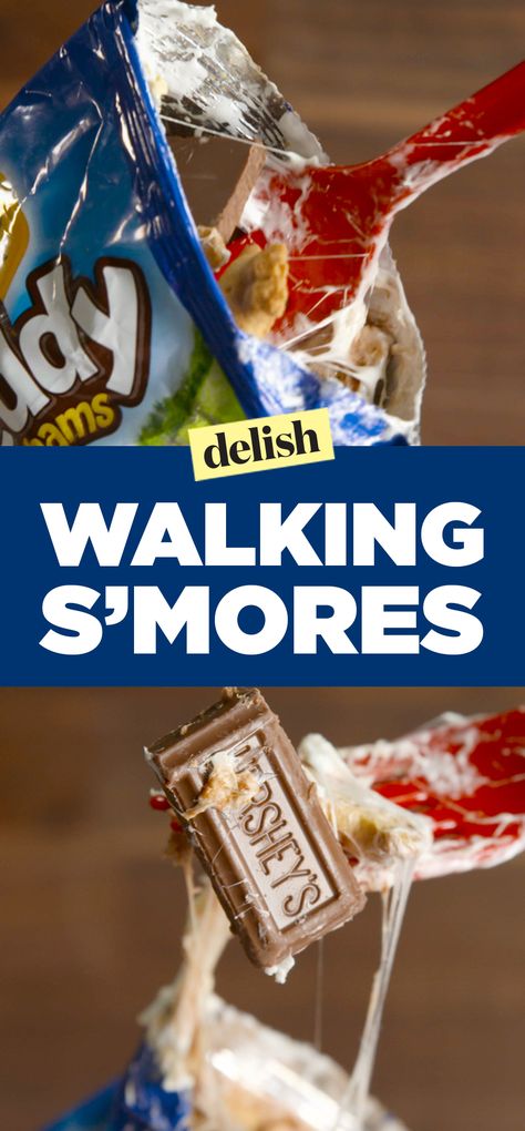 Walking s'mores are so much easier to make than regular s'mores. Get the recipe on Delish.com. Camping Ideas For Couples, Party Snacks Easy, Smore Recipes, Walking Tacos, Coconut Dessert, Carnival Food, Easy Camping Meals, Brownie Desserts, Finger Foods Easy