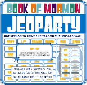 Primary Activity Ideas: Book Of Mormon "Jeoparty" - Youth Book of Mormon Activity - Test your Book of Mormon knowledge! Book Of Mormon Youth Activities, Book Of Mormon Trivia Game, Book Of Mormon Jeopardy, Book Of Mormon Trivia Questions, Book Of Mormon Games For Youth, Book Of Mormon Games For Kids, Jeopardy For Kids, Book Of Mormon Games, Doctrinal Mastery Games