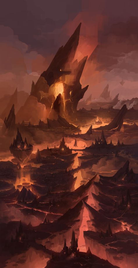 ArtStation - study8 - lava city Lava City Fantasy Art, Fantasy Lava Landscape, Volcano Fortress, Lava People, Lava Planet Concept Art, Lava Creature, Lava Lake Art, Lava Monster Concept Art, Dnd Lava