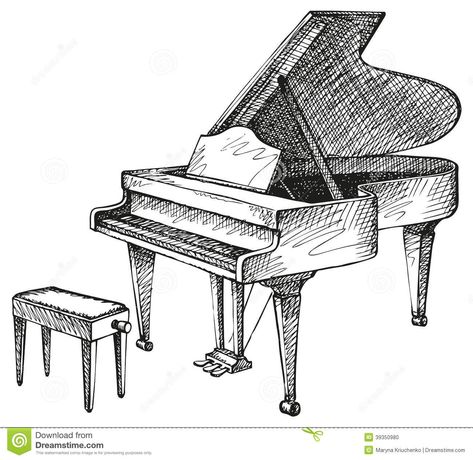 Grand Piano And Stool Piano Drawing, Piano Tattoo, Piano Lessons For Beginners, Piano Art, Piano Stool, Music Drawings, Music Artwork, Grand Piano, Vector Drawing