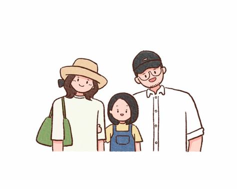 Family Of 3 Drawing, Doodle Family, Family Doodle, Portrait Doodle, 가족 일러스트, Illustrated Family Portrait, Three Characters, Drawing Cartoon Faces, Family Drawing