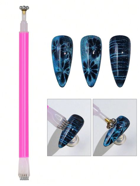 Double-head Magnet Nail Art Tool: Cat Eye Gel Magnetic Pen With Dual-ended Flower Magnet& Plum Blossom Magnet StickI discovered amazing products on SHEIN.com, come check them out! Magnetic Nail Polish, Cat Eye Gel Polish, Gel Polish Nail Art, Flower Magnets, Magnetic Nails, Nail Polish Art, Cat Eye Gel, Latest Nail Art, New Cat