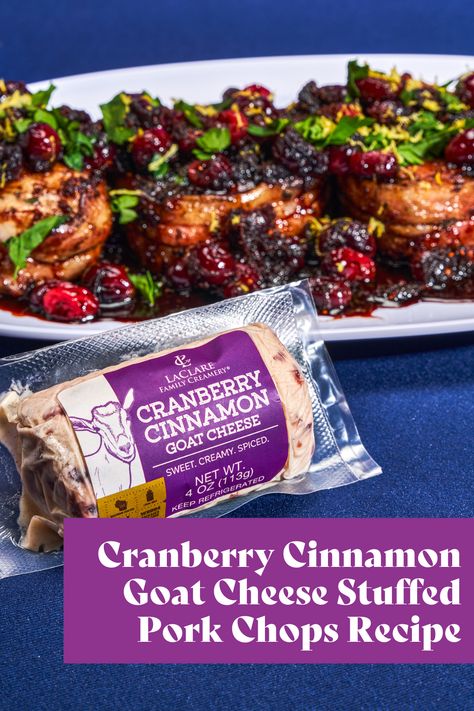 When it comes to fall flavors to savor, this stuffed pork chop recipe is one to be thankful for. Cranberry in the goat cheese and the balsamic glaze make this dish twice as nice for your #friendsgiving feast. Think outside the bird and create a new tradition. Cranberry Cinnamon Goat Cheese, Cheese Stuffed Pork Chops, Cranberry Goat Cheese, Center Cut Pork Chops, Stuffed Pork Chops, Friendsgiving Feast, Cranberry Cinnamon, Pork Chop Recipe, Apple Pork