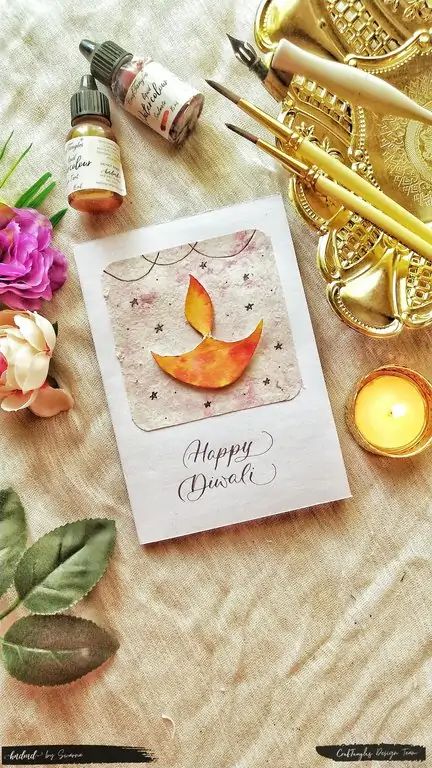 Diwali Cards, Calligraphy Tutorial, Cards Watercolor, Diwali Special, Diwali Diy, Liquid Watercolor, Mixed Media Tags, Beautiful Calligraphy, Diwali Gifts