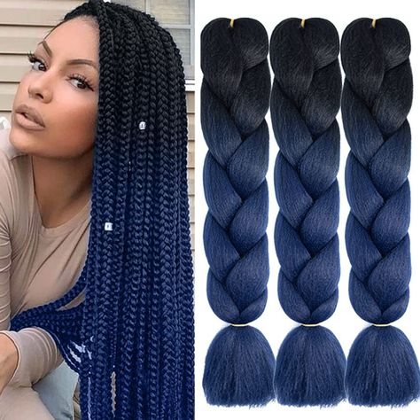 PRICES MAY VARY. ☞【Braiding Hair Material】Our braiding hair is made with top quality high temperature. environment friendly, pollution free. ☞【Blue Braiding Hair】 The colors are bright, real, and natural, the ombre blue jumbo braiding hair makes you stand out from the crowd. ☞【Hair Extensions Type】 This braids hair suitable for box braids, senegal twist, crochet hair, african twist hair etc. ☞【Braiding Hair Quality】The braiding hair extensions is smooth,soft,silky,no tangle,no smell,comfortable Blue Braiding Hair, Afro Hair Extensions, Ombre Dark, Crochet Braids Hair, Jumbo Braiding Hair, Braiding Hair Extensions, Jumbo Box Braids, Crochet Twist, Twist Braid Hairstyles