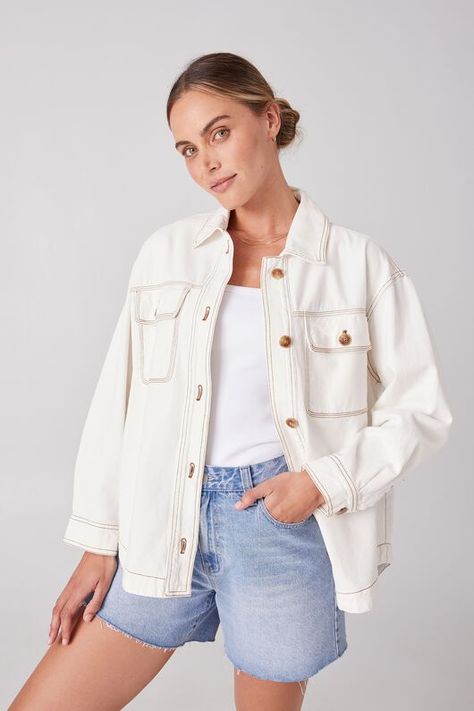 Wishlist | CERES LIFE Worker Jacket, Classic Denim Jacket, White Button Down, Winter Jackets Women, Basic Outfits, Jacket Design, Recycled Cotton, Button Downs, Denim Jacket