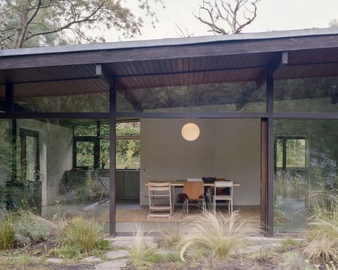 Mid-Century Split-Level Home Restored by Mamout in Belgium Ing Civil, Painted Brick Walls, 1960s Home, Glass Pavilion, Modernist House, Pavilion Design, Split Level House, Wooden Staircases, Painted Brick