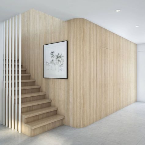 Inspired by breaking waves at Australia’s breathtaking beaches, new Porta Contours in Wave add natural warmth, texture and energy to any… Timber Batten Wall, Timber Cladding Interior Feature Walls, Woolshed House, Timber Wall Panelling, Timber Paneling, Wood Panel Texture, Timber Wall Panels, Stairwell Wall, Feature Wall Design