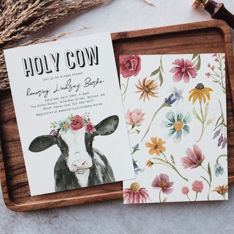 Wildflower Cow Baby Shower Invitation for $3.03 - Baby Shower Invitations Baby Shower Wildflower, Baby Shower Minimalist, Cow Baby Shower Invitations, Shower Minimalist, Cow Baby Shower, Cow Baby Showers, Country Baby Shower, Farm Baby Shower, Wildflower Baby Shower