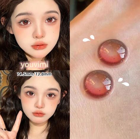 Kawaii Eye Contacts, Heart Shaped Contact Lenses, Pretty Contact Lenses, Heart Contact Lenses, Douyin Contact Lens, Red Contacts Makeup, Red Eye Contact Lenses, Red Eye Contacts, Red Eyes Contacts