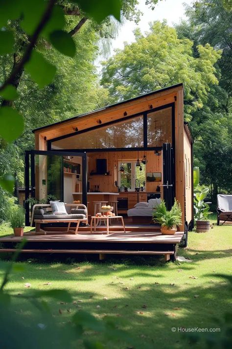 30 Tiny Houses With Front Porches That Work So Well Houses With Front Porches, Downsizing Your Home, Small Summer House, House Front Porch, Backyard Office, Micro House, Modern Tiny House, Front Porches, Beach House Design