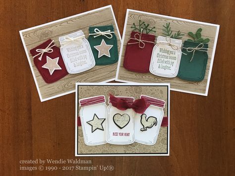 Jar Of Love, Stampin Up Weihnachten, Mason Jar Cards, Handmade Christmas Cards, Christmas Mason Jars, Stampin Up Christmas Cards, Christmas Jars, Christmas Messages, Stampin Up Christmas