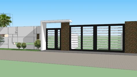 Modern gate - 3D Warehouse Wall Column Design, Modern Compound Wall Design, Modern Gate Design, Pagar Modern, Fence Wall Design, Natural Stone Cladding, Compound Wall Design, Gate Wall Design, House Fence Design