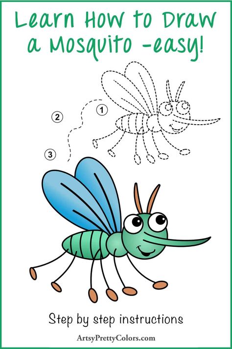 Are you ready to learn how to draw a mosquito? Follow this easy tutorial and you will be able to draw a cartoon mosquito in no time. With step-by-step instructions, this tutorial makes it easy to draw a mosquito, giving you the essential tips and tricks to create a cute illustration. Our guide will have you drawing any insect with ease. Let's get started! #Drawingtips #drawingideas #cartoondrawings#drawinglesson #kidscrafts #kidsactivity #easycrafts Cute Mosquito, Cartoon Mosquito, Funny Mosquito, Camping Decorations, How To Draw Steps, Easy To Draw, Camping Decor, Poster Drawing, Pencil And Paper