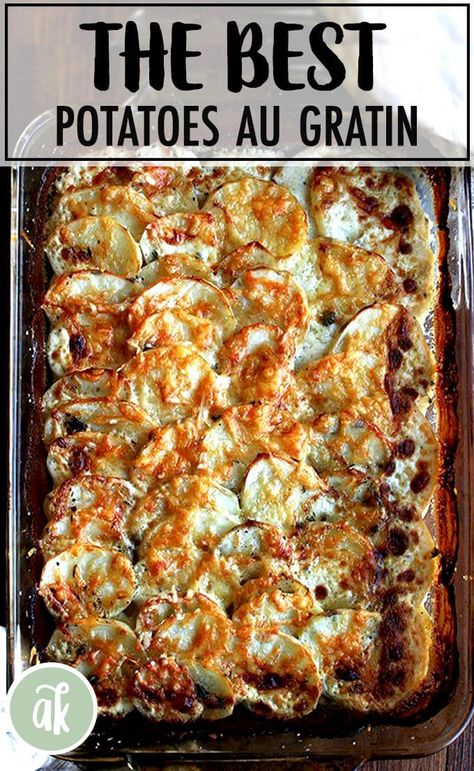 All-time Favorite Potato Gratin — this is a holiday staple! Submerged in a mixture of heavy cream and chicken stock, topped with Gruyère and parmesan cheeses, this potato gratin emerges irresistibly crispy on top and creamy underneath. These potatoes couldn't be easier to throw together, and you can't mess them up. I promise. #potato #gratin #thanksgiving #fall #winter #holidays #entertaining Winter Favorites, Gratin Dish, Potatoes Au Gratin, Potato Gratin, Potato Dishes, Simple Recipes, Veggie Sides, Dish Recipes, Easter Recipes