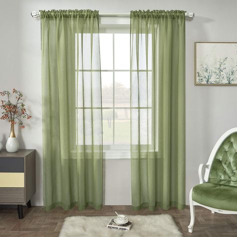 PRICES MAY VARY. Style:These fabric are faux linen textured.our curtains are lightweight and brerthable fabric,The sheer curtains can decor your home with elegant,comfortable and luxury atmosphere.Imported,made of 100% polyester,to balance the sunlight and protect your privacy. Size and Colour:Sold as 2 panels curtains set.The faux linen sheer curtain size is 52WX84L.If you need more size to your home,We have 52WX63L,52WX72L,52WX95L.There are also many colors for you to choose, such as brown,sky Sage Green Curtains, Green Sheer Curtains, Sheer Linen Curtains, Sage Green Bedroom, Green Curtains, Sheer Curtain Panels, Bedroom Panel, Custom Drapes, Lukisan Cat Air